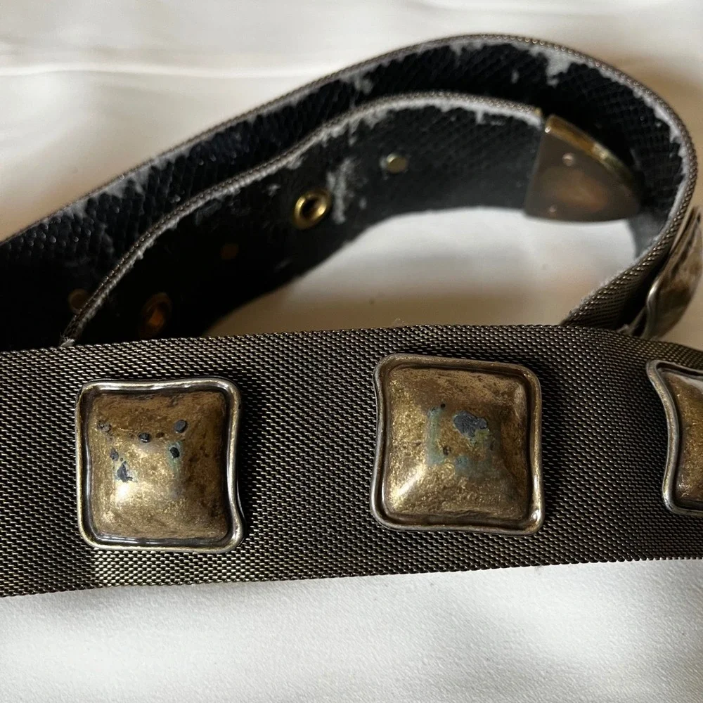 Nanni Milano 80/32 Studded Mesh‎ Leather Belt Italy Brass Buckle